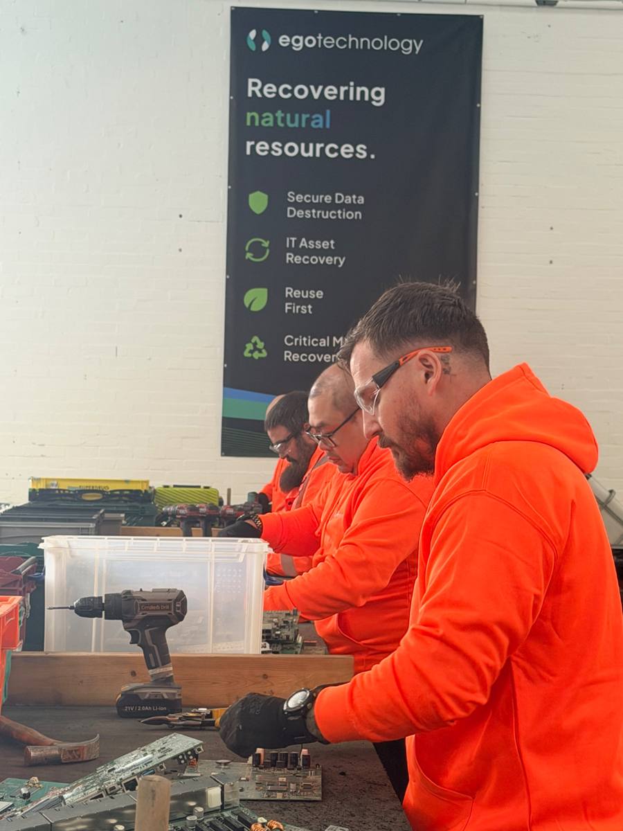 EGO Technology team dismantling IT equipment at the Bradford WEEE processing centre